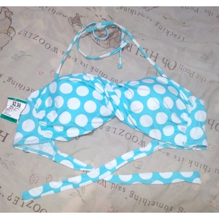 เสื้อ บิกินนี่ BIKINI ไซส์L ลายจุด La Vie en Rose aquaสีฟ้าขาว งานผูกคอ ผูกหลัง แถมจัดส่งฟรีค่ะ