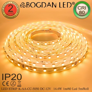 LED STRIP K-AA-CC-5050-2700K DC-24V 14.4W/1M IP20 ยี่ห้อBOGDAN LED แอลอีดีไฟเส้นสำหรับตกแต่ง 300LED/5M 72W/5M