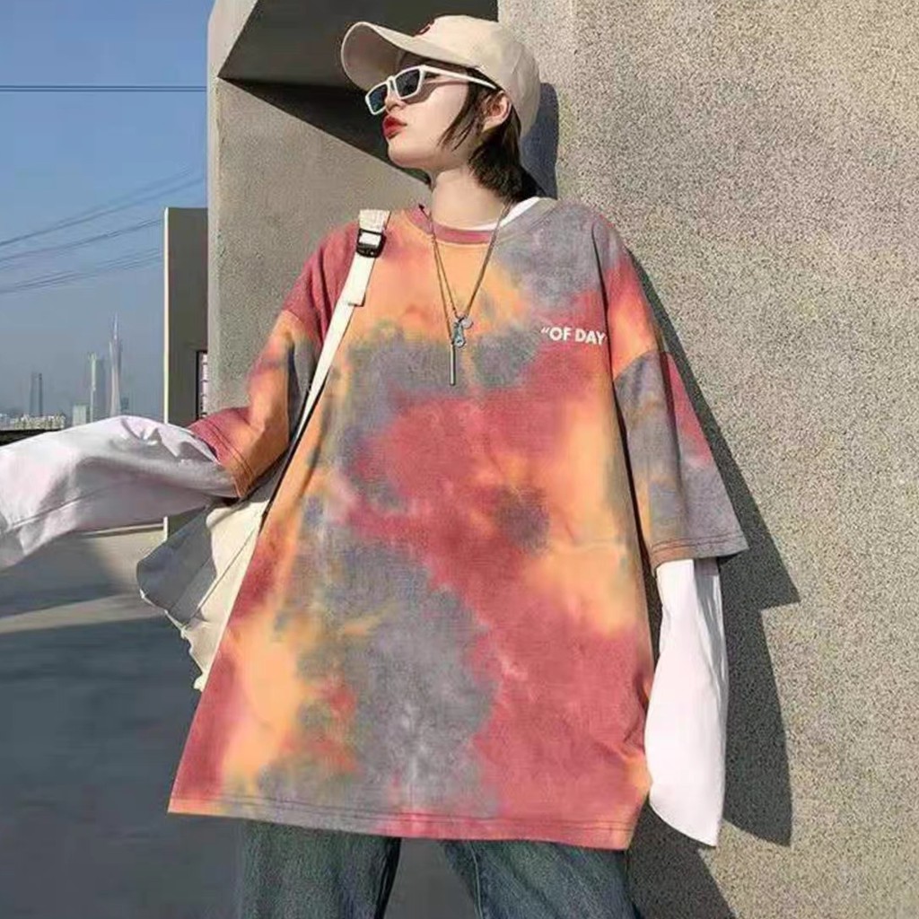 LHSunshine 🌞 เสื้อยืดโอเวอร์ไซต์ สีมัดย้อม  ปังทุกลุทุคแนว แมทช์ทุกไสตล์ - รูปที่ 4