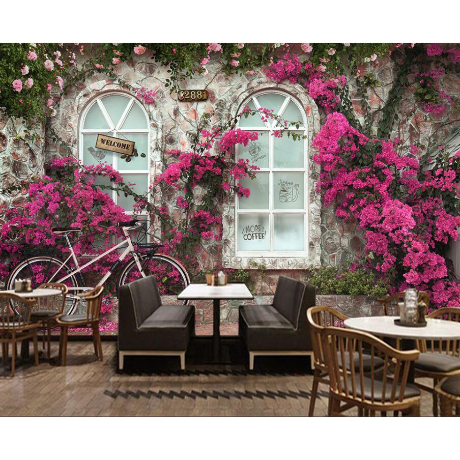 Retro และ pastoral garden สวย rose TV โซฟาผนังที่กําหนดเองขนาดใหญ่ภาพจิตรกรรมฝาผนังสีเขียววอลล์เปเปอ