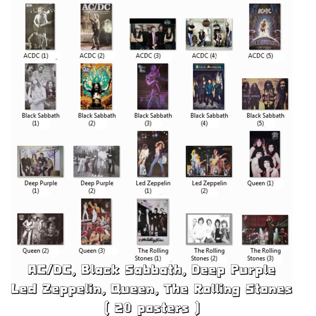 โปสเตอร์ รูปภาพ วงดนตรี AC/DC,Black Sabbath,Deep Purple,Led Zeppelin,Queen,The Rolling Stones โปสเตอ