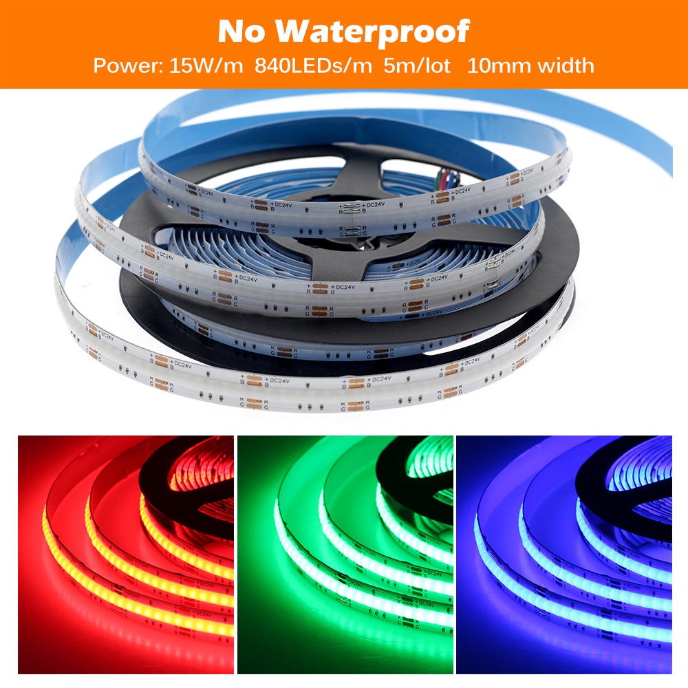 สายไฟ Rgb Cob Led 840 Leds 10มม. Dc12V 24V ความหนาแน่นสูง Ip67 กันน้ํา ...