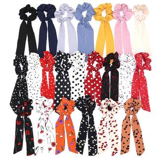 Women Korean Fashion Ribbon Bow Cloth Hair Rope / Scarf Ponytail Scrunchies Printed Hairband / Printed Bohemia Style Elastic  Hair Tie Heawear