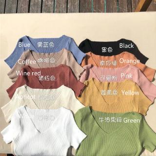 Fulllove เสื้อครอปแขนสั้น ผ้าคัตคอน นิ่มใส่สบาย เสื้อครอป ท็อป มี10สี รุ่น505/1352#