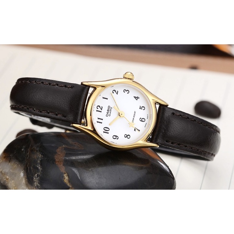 CASIO นาฬิกาข้อมือผู้หญิง รุ่น LTP-1094Q-7B4 สายหนังแท้ สีน้ำตาล หน้าปัดสีขาว (สินค้าขายดี) มั่นใจ ของแท้ 100% รับประกันสินค้า 1 ปีเต็ม