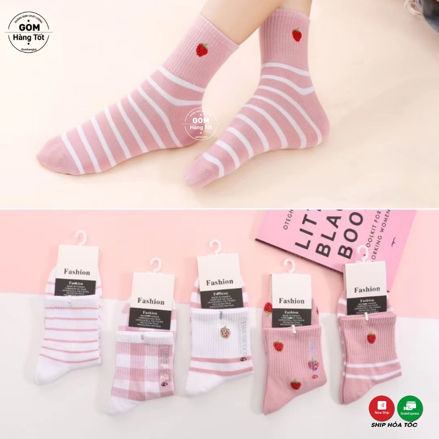 ถุงเท้าคอปกสูงผู้หญิงลาย STRAWBERRY ถุงเท้าผ้าฝ้ายผู้หญิง นุ่มเท่ - LISU-NUCAO-TRAIDAU-1DOI