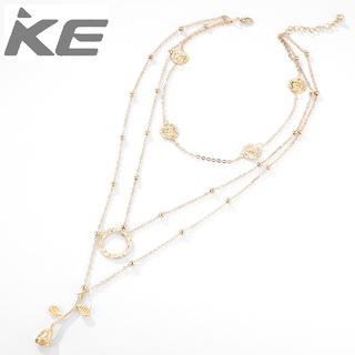 Popular Gold Rose 3 Necklace Printed Human Head Wavy Circle Sequin Necklace for girls for wome
