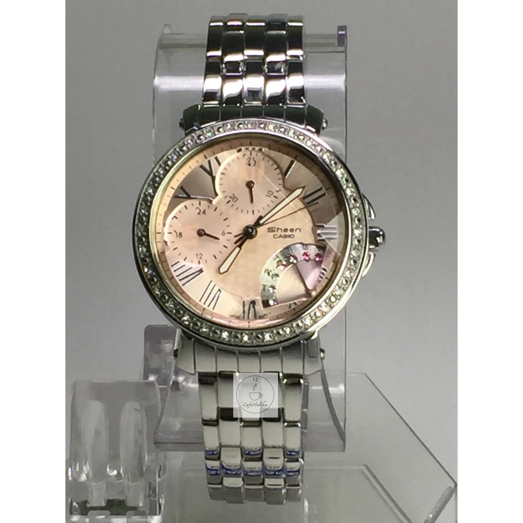 นาฬิกาผู้หญิง CASIO รุ่น SHEEN SHN-3011D-4ADS ตัวเรือนและสายนาฬิกาสแตนเลส ขอบเพชร ของแท้ 100 เปอร์เซนต์ จาก CafeNalika