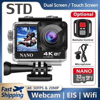 4K 60fps HD Dual Screen กล้อง WiFi หน้าจอสัมผัสหมวกกันน็อก EIS รีโมทคอนโทรลใต้น้ำกันน้ำกีฬา Vlog กล้อง STD