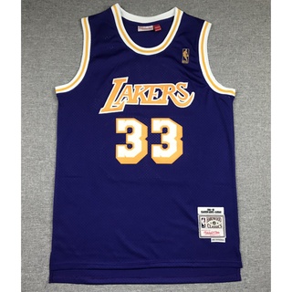 ใหม่ Los Angeles Lakers ฤดูกาล 1984-85 สําหรับผู้ชาย #เสื้อกีฬาบาสเก็ตบอล ปักลาย Kareem Abdul-Jabbar สีม่วง สไตล์วินเทจ 33