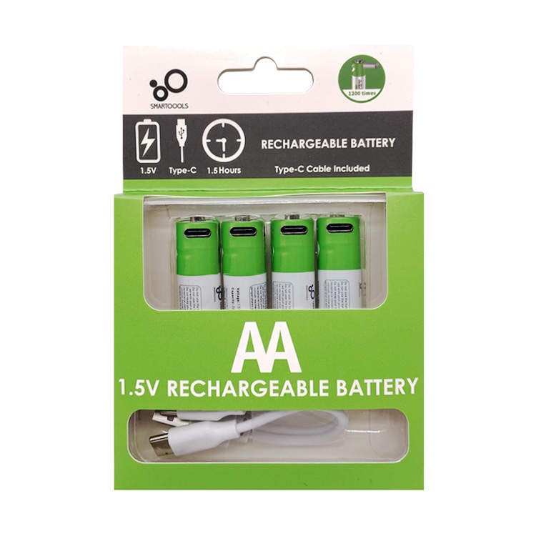 ถ่านชาร์จ USB ถ่านลิเธียมไอออน AA 1.5V 2600 mAh ชาร์จไฟได้ มากกว่า 1200 ครั้งพร้อมสายชาร์จ USB Type 