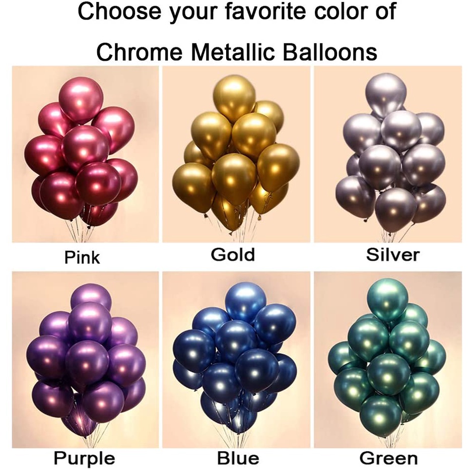 ลูกโป่งยางโครเมี่ยม 5/10/12 นิ้ว สําหรับตกแต่งงานแต่งงาน งานเลี้ยงวันเกิด 10 ชิ้น