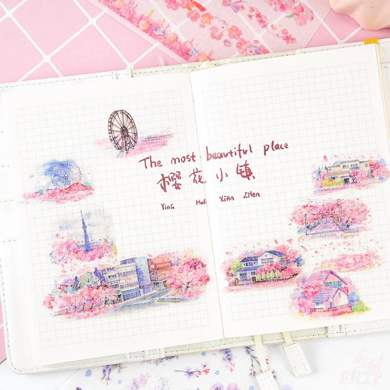 ❀ Sakura Washi สติ๊กเกอร์ ❀ 6Sheet/1Set Pink Sakura DIY Fashion Diary Scrapbooking Notebook Decals สติ๊กเกอร์