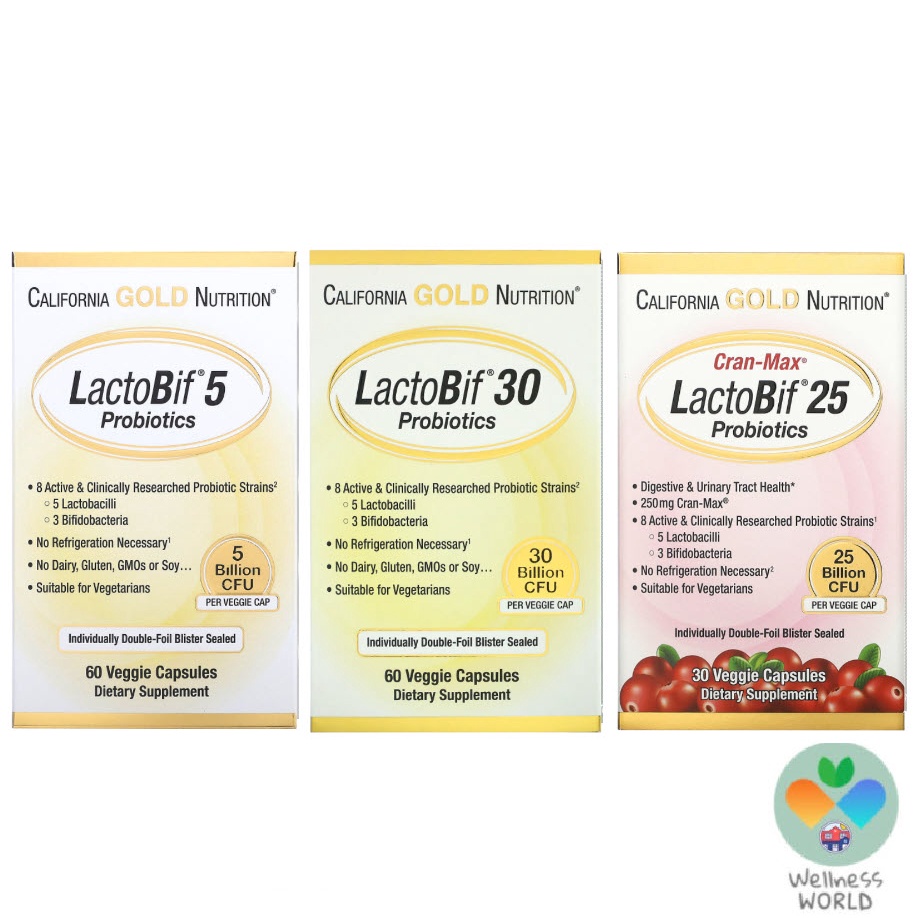 < Lot ใหม่ >   California Gold Nutrition LactoBif Probiotics 5 / 25 / 30  Billion CFU โพรไบโอติก โปรไบโอติค + Cranberry
