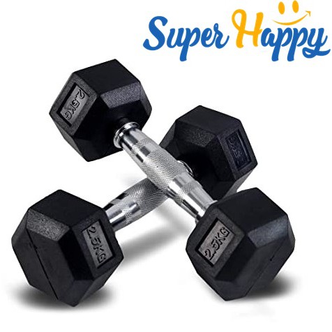 ดัมเบลยกน้ำหนัก ดัมเบลหกเหลี่ยมหุ้มยางอย่างดี รุ่น Hex Rubber Dumbbell 2.5 ก.ก. (1 ข้าง)