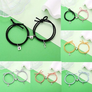 2Pcs Retro Heart Mutual Attraction Magnet Couple Bracelets Key Lock Adjustable Braided Rope Bracelet