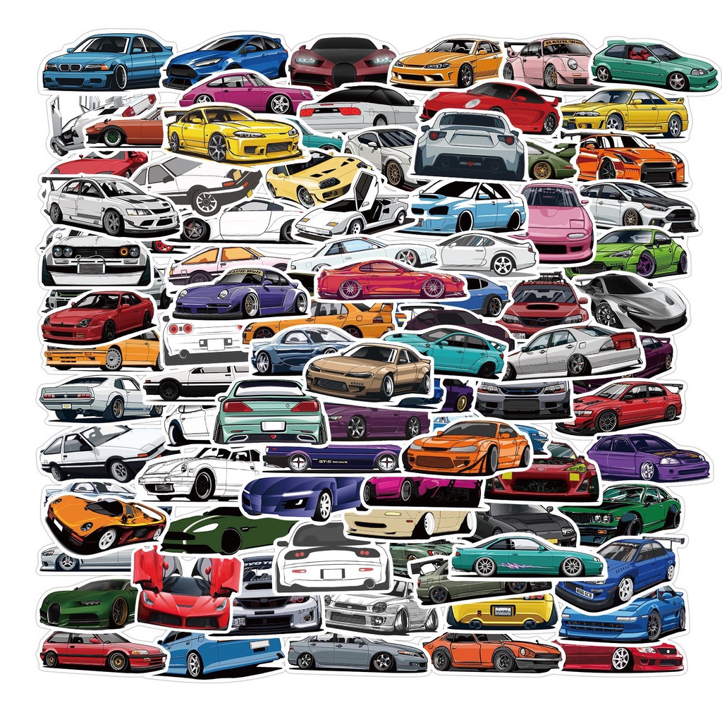100/50PCS JDM Cars Stickers For Kids Toy Bicycle Motorcycle Skateboard Laptop Waterproof DIY Decals