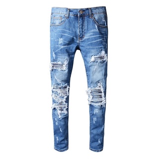 AMIRI Jeans Mens Hole &amp; Patch Beggar Jeans Korean Style Trendy Unique AMIRI Nudie jeans