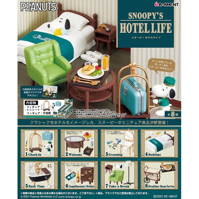 🌸หายาก🌸 Rement Re-Ment Snoopy’s Hotel Life Snoopy มือ 1 จากญี่ปุ่น สนู้ปปี้ โรงแรม ของจิ๋ว ครบ 8แบบ 