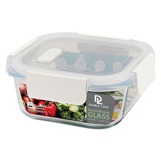 ว๊าว🍟 ดับเบิ้ลล็อค กล่องอาหารแบบแก้ว ทรงสี่เหลี่ยม รุ่น 1936A ขนาด 900 มล. DOUBLE LOCK Square Glass Food Container Model