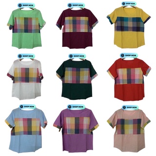 เสื้อผ้าฝ้ายลายผ้าขาวม้า เสื้อคอกลมพื้นเมือง อก42นิ้ว