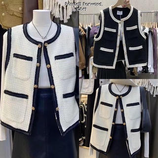 🇰🇷New🇰🇷  Korea b&amp;w tweed vest Vestทวีต ขาวดำ ดีเทล เล่นแต่งขอบสวยเก๋ เรียบหรูมากค่าตัวนี้