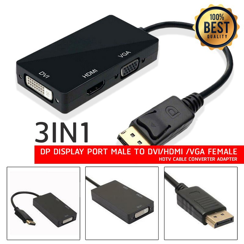 Sale 50% ## Dp to HDMI/DVI/VGA Multi-Function Displayport Male to Female 3-in-1 Adapter Converter Cable (Black) ## HDMI HDMI adapter สายเชื่อมต่อtv hdmi hdmi to vga converter hdmiมือถือออกทีวี