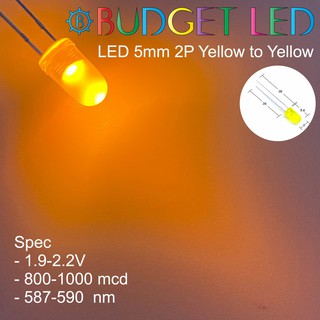 LED 5mm 2P Yellow to Yellow สีเหลือง แอลอีดีซุปเปอร์ไบร์ทหลอดใส ความสว่างสูง ความร้อนต่ำ( 20 ชิ้น : 50 ชิ้น : 100 ชิ้น )