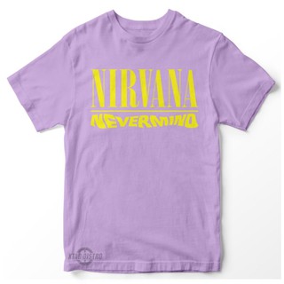 ผ้าฝ้ายคอกลมเสื้อยืด สีม่วง NIRVANA - NEVERMIND / LILAC / เสื้อยืดวง / สีเงินfrom S-4XL