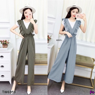 👗Pfashion [ส่งไว!!🚛] P6910 จั้มสูทเอี๊ยมสายระบาย+เสื้อยืด  Suspender jumpsuit + t-shirt