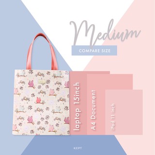 KEPT [M plus] Pink Squirrel กระเป๋าหิ้ว/สะพายบ่าผ้าเคลือบกันน้ำรุ่นใหม่!! เพิ่มช่องใส่ของและกระดุมแม่เหล็ก (สายหนังPU)