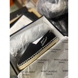 รองเท้า YSL Logo-embroidered canvas espadrilles💛