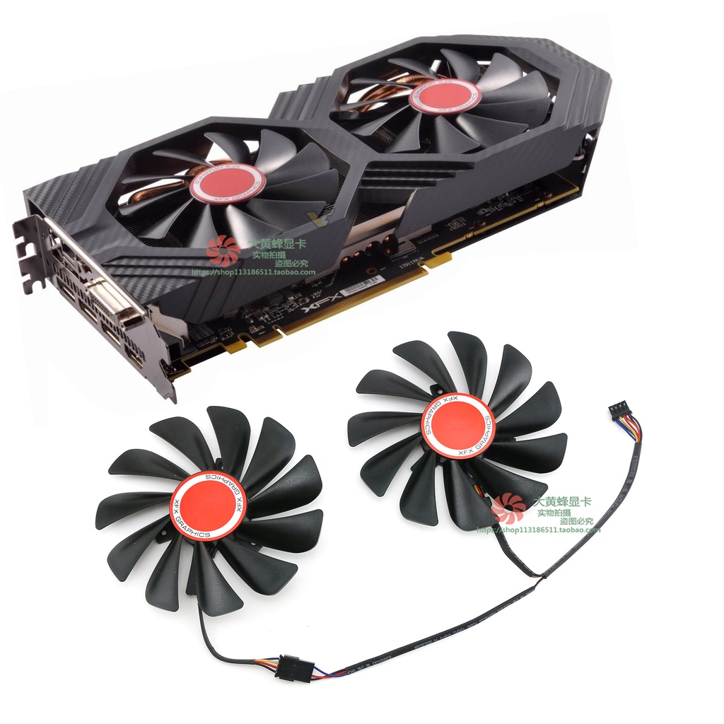 X XFX ดูข้อความ RX580 590 4G/8G สีดําหมาป่ารุ่น RX vega56/RX vega64 พัดลมการ์ดกราฟิกที่ไม่ใช่ชาย