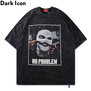 เสื้อยืดผ้าฝ้ายพิมพ์ลาย Dark Icon ขนาดใหญ่สไตล์ฮิปฮอปสําหรับผู้ชาย