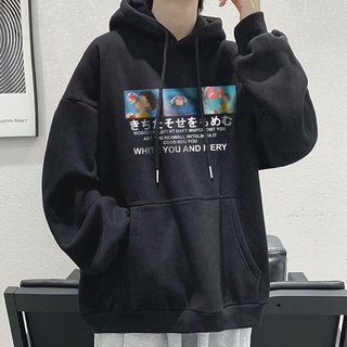 5 Color【M-8XL】Japanese Casual Fashion Hoodie Men Personality Cartoon Anime Printing Sweatshirt Winter Pocket Hedging Long Sleeve Sports Hoodie Oversize Loose Comfortable Hood Coat