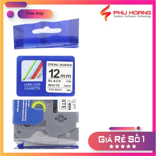 ป้ายพิมพ์ลาย TZ2-S231 หน้ากว้าง 12mm ข้อความสีดําพื้นสีขาว (Black on White) เหนียวสุดๆ ยึดเกาะสูง กั