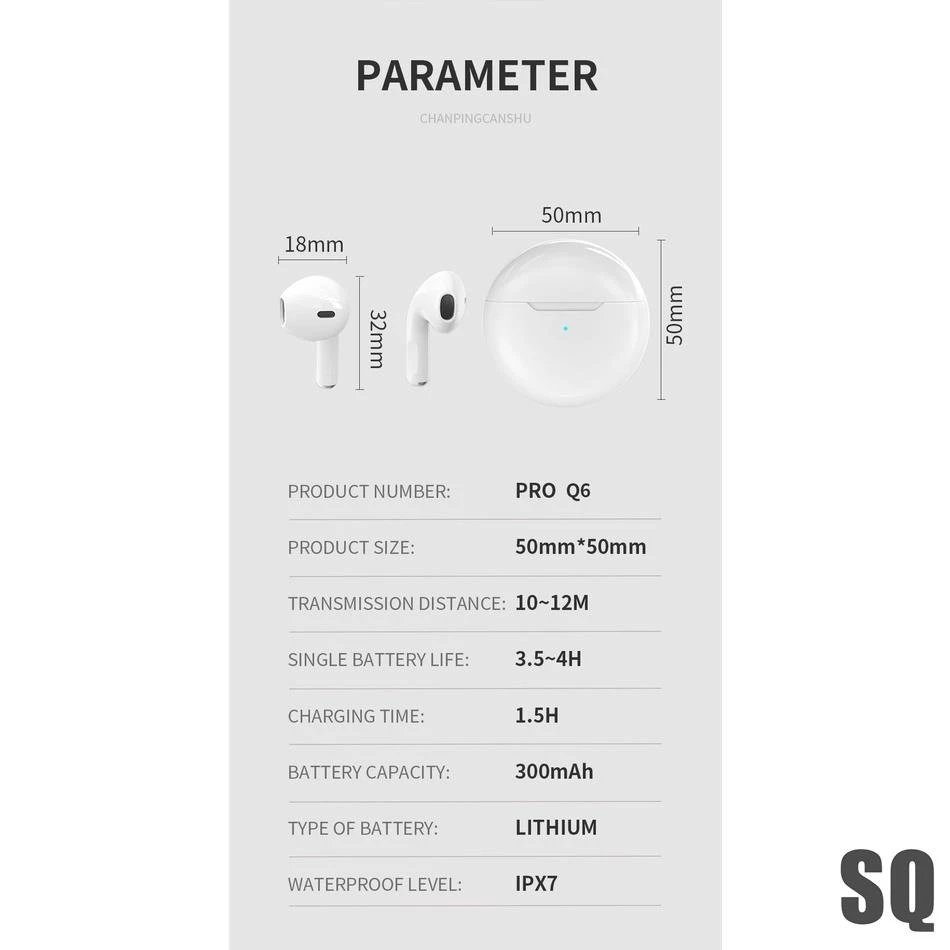 หูฟังบลูทูธไร้สาย PRO 6 TWS พร้อมกล่องชาร์จ สำหรับ iPhone Samsung Oppo Vivo Huawei thumbnail 7