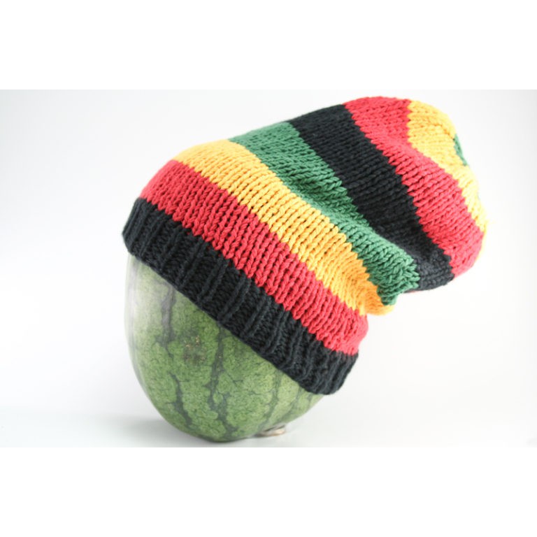 สินค้าราสต้า Beanie Long Large Stripes Green Yellow Red Black หมวกถักราสต้า-เรกเก้สีสันสดใสแบบยาว﻿ R