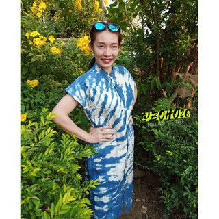 #BoHo26 เดรสมัดย้อม คอจีน ลายเส้น