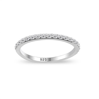 Silver thai Jewelry925 Sterling Silver Plain CZ Ring แหวนเงินแท้ 925 ฝังเพชรสวิส (CZ) รอบวงด้านข้าง