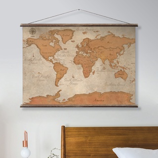 ภาพแขวนผนังแผนที่โลกวินเทจ: เลเยอด์บราวน์ Vintage World Map: Layered Brown