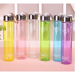 * New* กระบอกน้ำพลาสติกใส 400ml. สูง20ซม. มีเชือกหิ้ว ขวดน้ำพลาสติก กระบอกใส่น้ำ กระบอกน้ำพกพาBB373