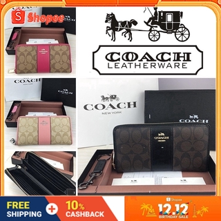 Coach กระเป๋าสตางค์ใบยาวกระเป๋าผู้หญิงถุงซิปถุงของขวัญกล่องบรรจุภัณฑ์ F52859