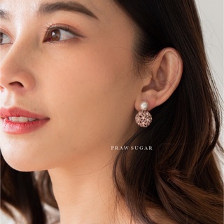 Floral Ball Earrings - ต่างหูทรงกลมรูปดอกไม้ (ก้านเป็นเงินแท้) (มี 4 สี)