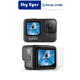 Skyeyes 3 in 1 กระจกนิรภัยกันรอยเลนส์ และฟิล์มกันรอยหน้าจอคู่ สําหรับ GoPro HERO 11 10 9 สีดํา