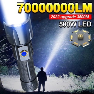 ไฟฉาย LED 500w 90000LM ซูมได้ แบตเตอรี่ 6000MAH ชาร์จ USB