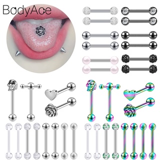 Bodyace จิวเจาะลิ้น รูปหัวใจ และกะโหลก 14 กรัม 10-12 ชิ้น