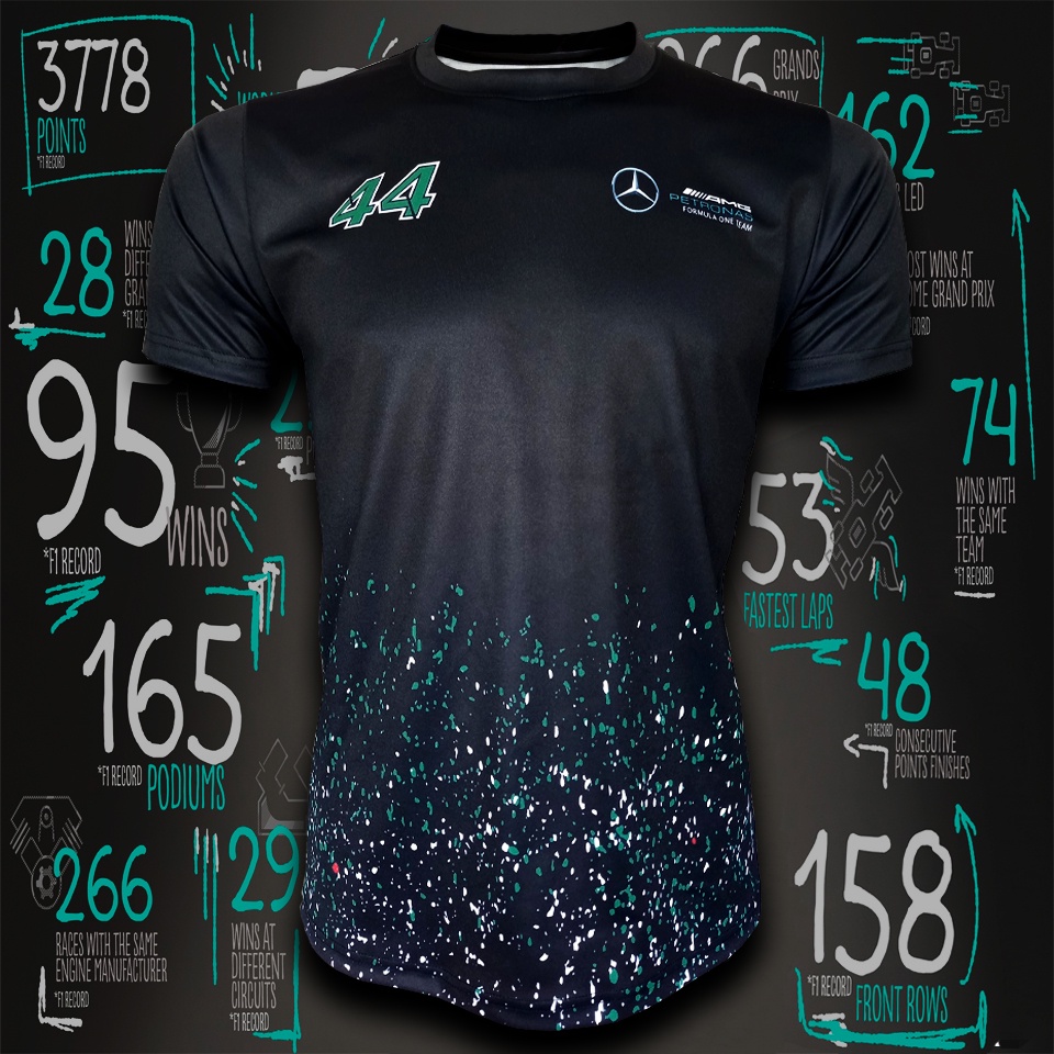 เสื้อยืดคอกลม F1 TEAM AMG PETRONAS เสื้อยืดทีม เอเอ็มจี ปีโตรนาส #FM0040 รุ่น LEWIS HAMILTON ไซส์ S-5XL