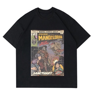 เสื้อยืดโอเวอร์ไซส์เสื้อยืด ลายแมนดาลอเรีย | เสื้อยืด พิมพ์ลายการ์ตูน VINTAGE STAR WARS MANDALORIAN | ชุดเสื้อผ้า ลายการ