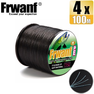 Frwanf สายเอ็นตกปลา PE แบบถัก ทนทาน 4 เส้น 100 เมตร สีดํา